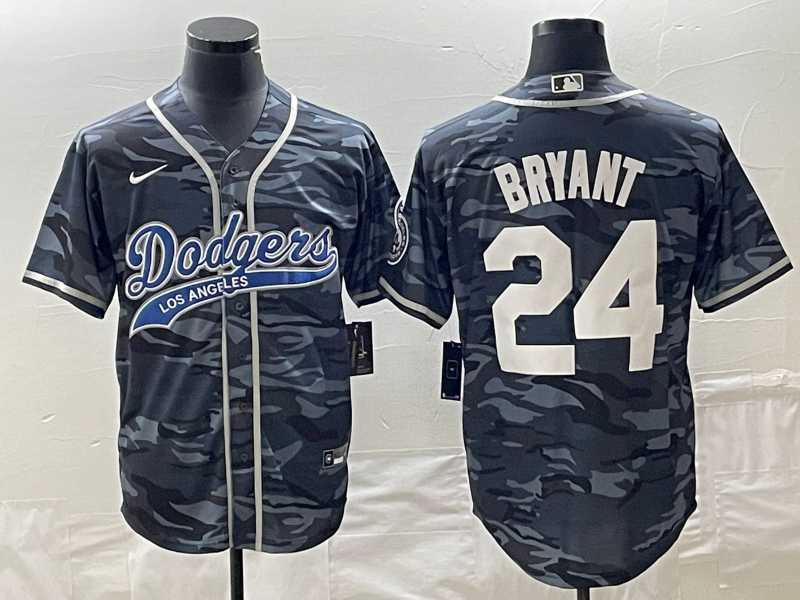 Mens Los Angeles Dodgers #24 Kobe Bryant Gray Camo Cool Base With Patch Stitched Baseball Jersey